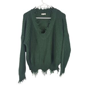 Main Strip Boho Inspired Sweater M Womens Green V Neck Long Sleeve Fairy Whimsey